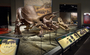 Triceratops skull, Ceratopsians, Charles Knight mural of Protoceratops and Its Eggs, overall view of section. Evolving Planet completed installation of exhibit.