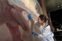 Maho Yoshikawa. Progress of Charles Knight murals restoration work, being performed on T.rex and Triceratops mural, in Hall 34, by contractors from PARMA Conservation of Chicago. Shots began 01/13/2005 continued on 01/14/2005