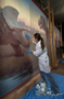 Maho Yoshikawa. Progress of Charles Knight murals restoration work, being performed on T.rex and Triceratops mural, in Hall 34, by contractors from PARMA Conservation of Chicago. Shots began 01/13/2005 continued on 01/14/2005