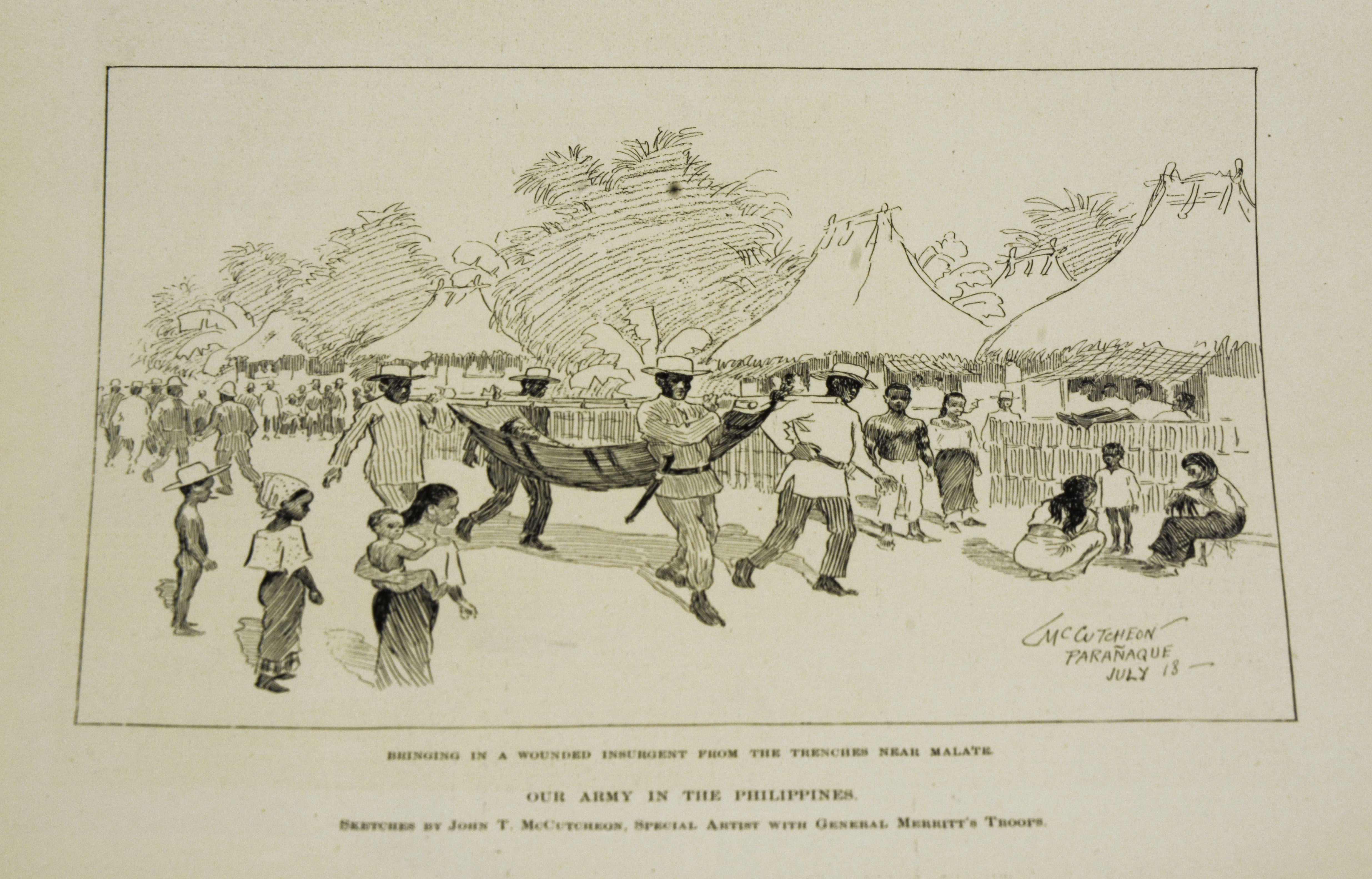 Illustration owned by Paulla Santos.Created in September 3, 1898Acquired in June 2017Acquired from Odana Antiques & Fine Arts Center, Madison, WI.Made in New York City, Harper’s Weekly. Harper & Brothers Publishers.Was purchasedIt is an illustrations of Filipinos carrying a wounded insurgent.English is used in the document.Importance: “It is important because it is amazing to own something that was created during a huge turning point in Philippine and US History.”Notes from Sarah Carlson, in discussion with Santos: “[I] Like to go antiquing, found some did publications of the Philippines History Student - studying transnational marriages between PI and USA. Amazing to find a PI object in the Midwest. Different sellers throughoutantique shop seller got it at garage sale. Got it last month, saving money to frame right now in a bag. Confusing caption - who are “our army” who is the “Insurgent”. Taking a summer intern program at Madison, class trip to Chicago. Went on collections tour, heardabout digitization. Connects two parents’ history family history which inspired research connection to the Philippines, found in Midwest. Any views, findings, conclusions, or recommendations expressed in this story do not necessarily represent those of the National Endowment for the Humanities. (c) Field Museum of Natural History - CC BY-NC 4.0