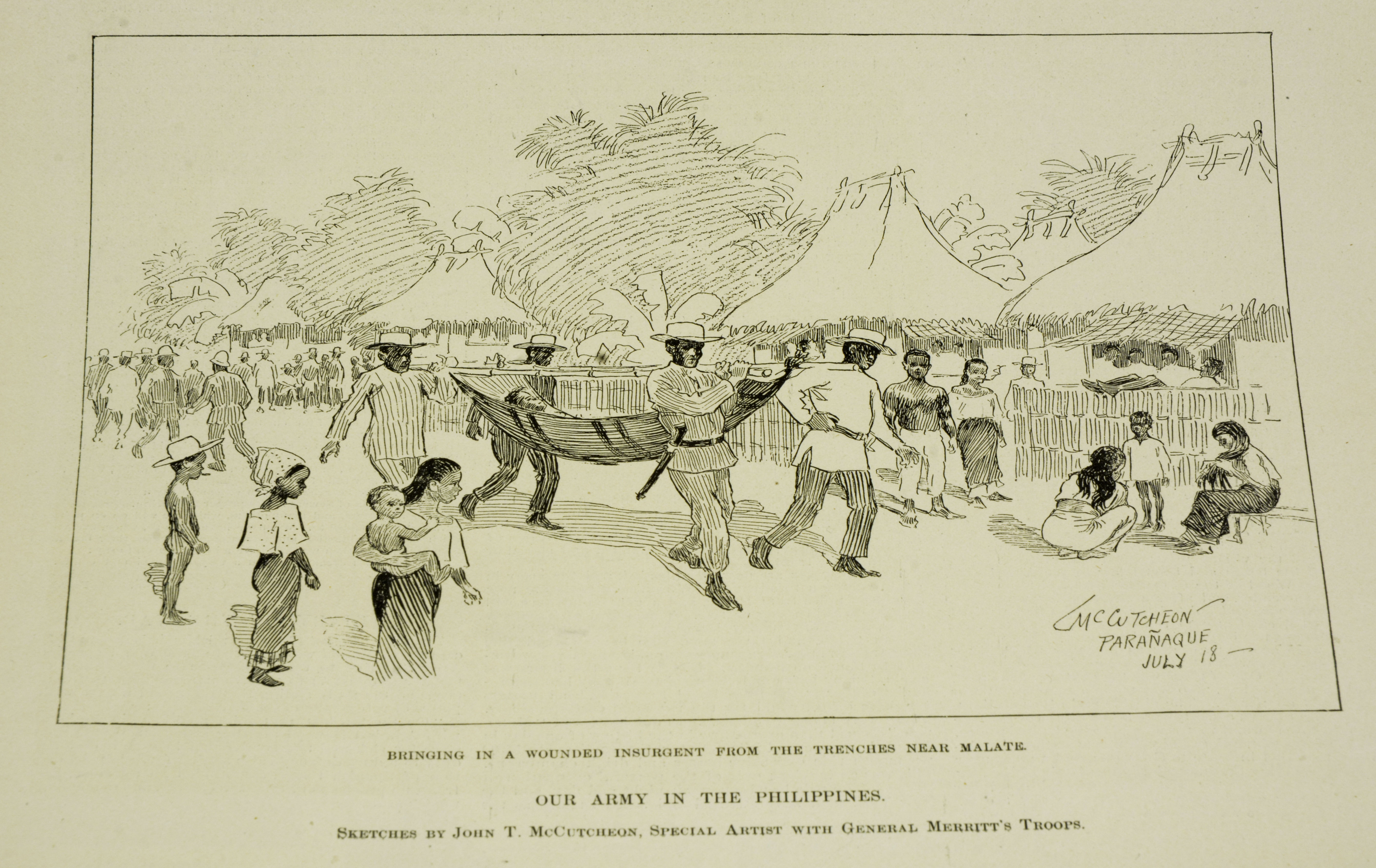 Illustration owned by Paulla SantosCreated in September 3, 1898Acquired in June 2017Acquired from Odana Antiques & Fine Arts Center, Madison, WI.Made in New York City, Harper’s Weekly. Harper & Brothers Publishers.Was purchasedIt is an illustrations of Filipinos carrying a wounded insurgent.English is used in the document.Importance: “It is important because it is amazing to own something that was created during a huge turning point in Philippine and US History.”Notes from Sarah Carlson, in discussion with Santos: “[I] Like to go antiquing, found some did publications of the Philippines History Student - studying transnational marriages between PI and USA. Amazing to find a PI object in the Midwest. Different sellers throughoutantique shop seller got it at garage sale. Got it last month, saving money to frame right now in a bag. Confusing caption - who are “our army” who is the “Insurgent”. Taking a summer intern program at Madison, class trip to Chicago. Went on collections tour, heardabout digitization. Connects two parents’ history family history which inspired research connection to the Philippines, found in Midwest.Any views, findings, conclusions, or recommendations expressed in this story do not necessarily represent those of the National Endowment for the Humanities. (c) Field Museum of Natural History - CC BY-NC 4.0