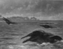 Whales of the Eocene Seas. Restoration of the primitive whale. Basilosaurus [Zeuglodon] Painting by Charles R. Knight, 1925.