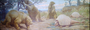 Ground Sloths and Glyptodonts. Megatherium and Glyptodon. Middle Pleistocene period, Cenozoic era. Charles R. Knight painting or mural