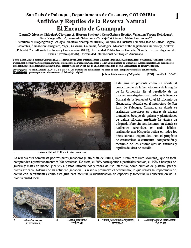 Anfíbios e Répteis da Reserva Natural El Encanto de Guanapalo