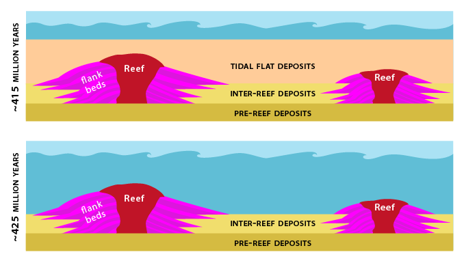 Diagram showing reefs being buried.